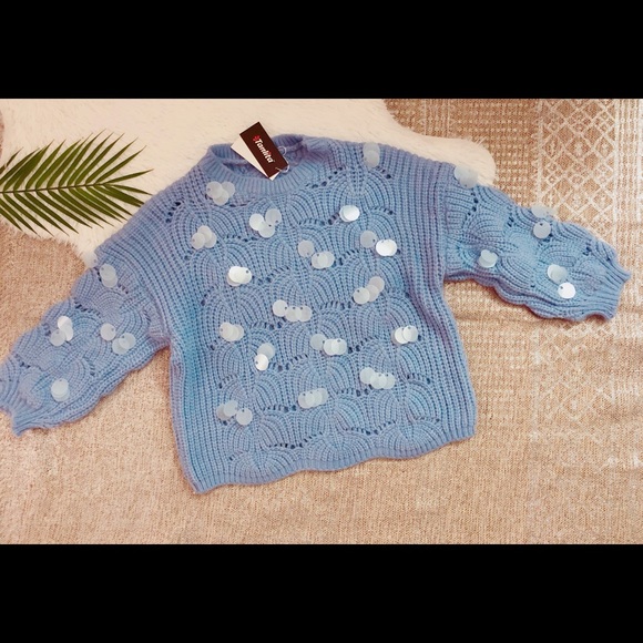 TANLITA | Oversized Sequins Sweater -BabyBlue- - Picture 1 of 6